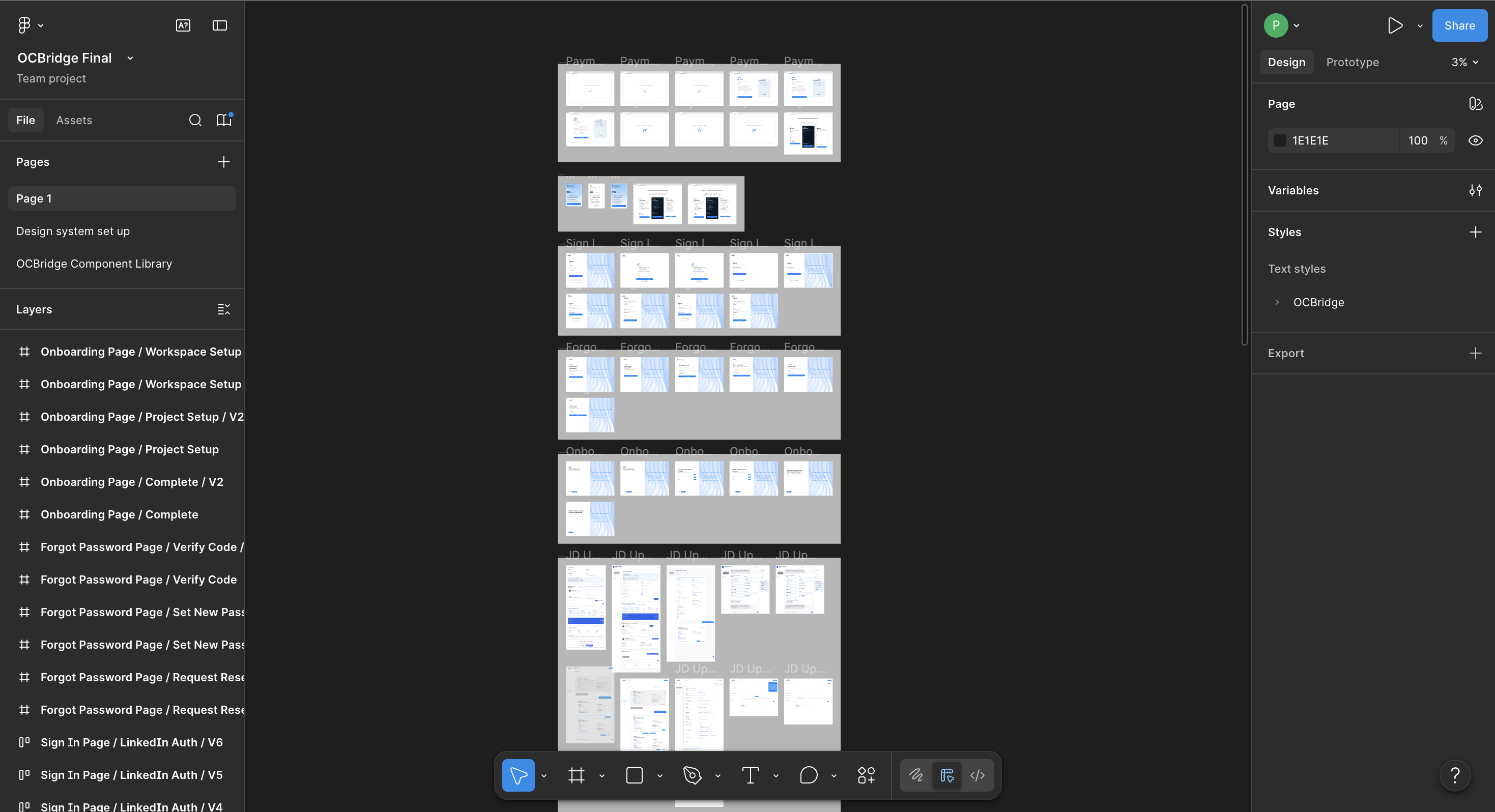 OCBridge organized Figma page groups