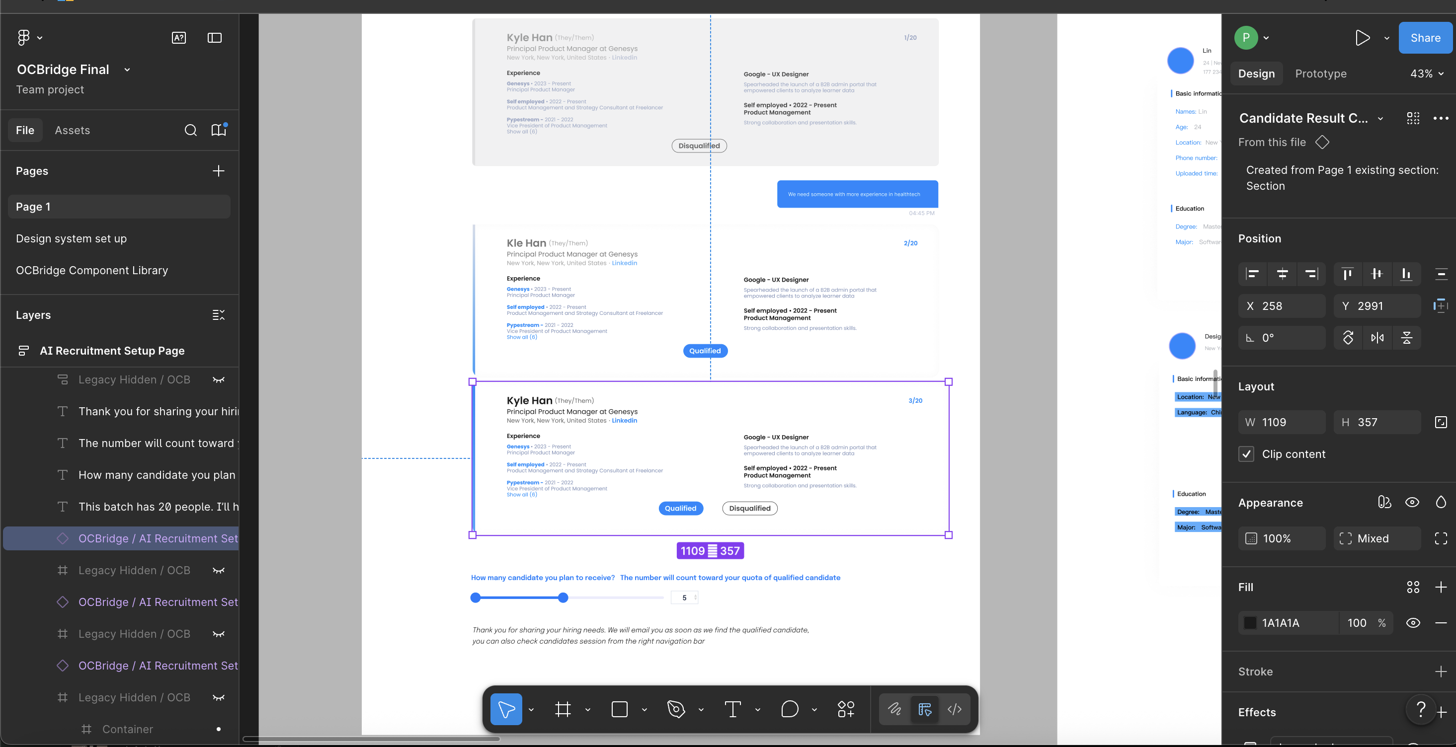 Candidate Review selected, qualified, and disqualified states in Figma