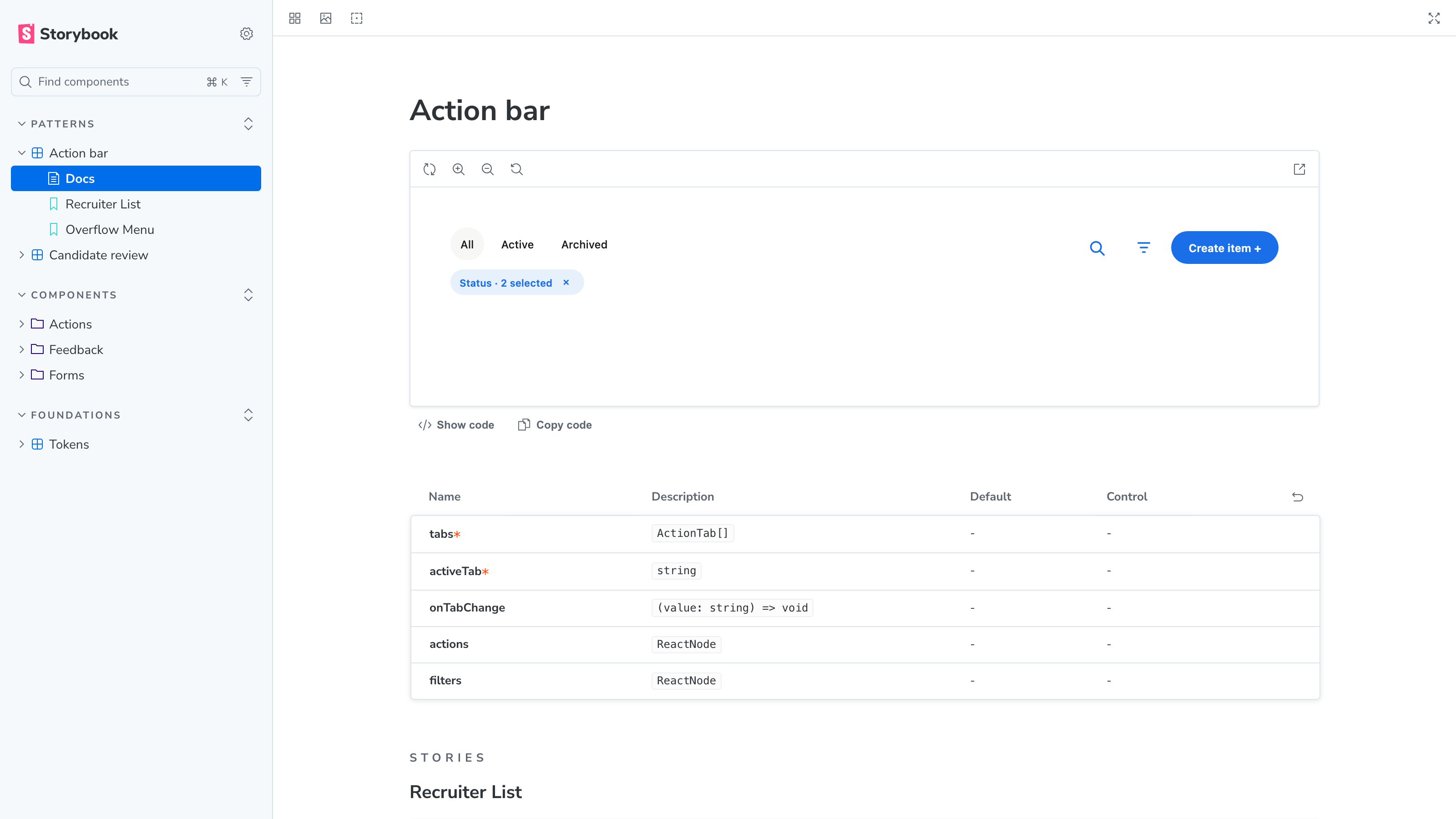 OCBridge component documentation and typed controls in Storybook